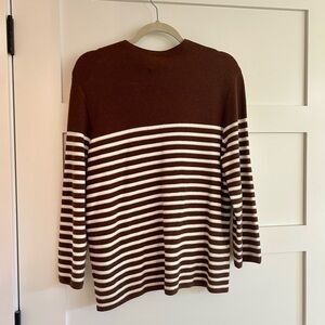 J. McLaughlin Brown and White Striped Mock neck Sweater